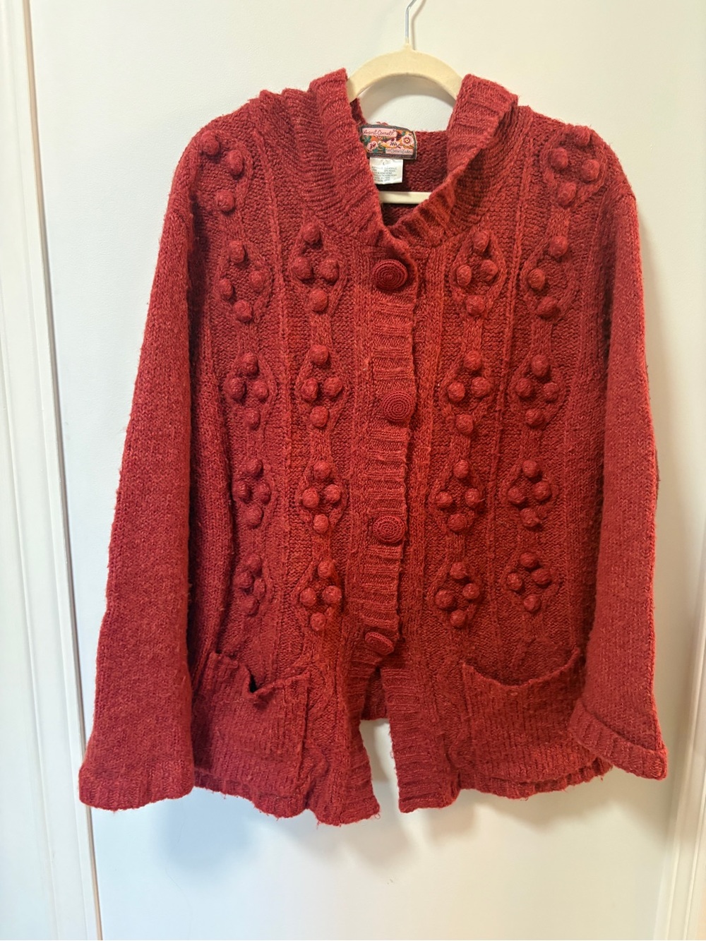April Cornell Vintage Wool Blend Sweater Baubles Button Size Large Hood Buttons
